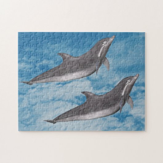 Dolphins Blue Sky White Clouds Natuur Fantasy Legpuzzel (Horizontaal)