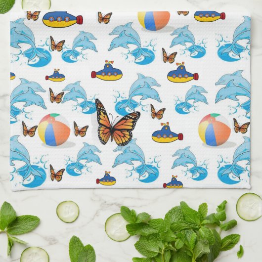 Dolphins Butterfly Kitchen Hand Towel Theedoek (Gevouwen)