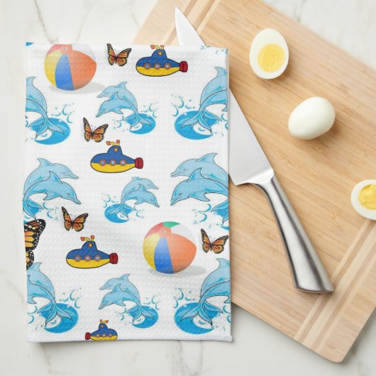 Dolphins Butterfly Kitchen Hand Towel Theedoek (Quarter Fold)