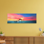 Dolphins die Californische strand zwemmen - Zonnes Canvas Afdruk (Insitu (Woonkamer))