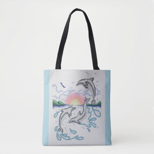 Dolphins die Sunrise Ocean Beach Sunset Tote Bag (Voorkant)