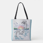 Dolphins die Sunrise Ocean Beach Sunset Tote Bag (Achterkant)