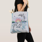 Dolphins die Sunrise Ocean Beach Sunset Tote Bag (Dichtbij)