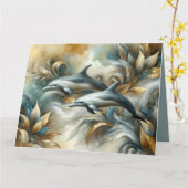 Dolphins Golden Botanical Dreamscape Kaart (Gele Bloem)