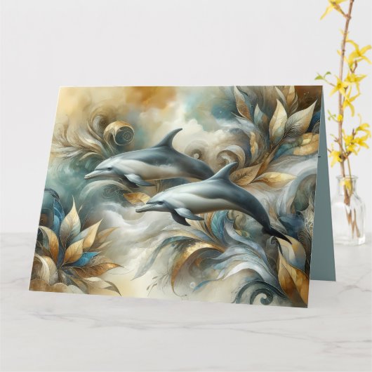 Dolphins Golden Botanical Dreamscape Kaart (Gele Bloem)