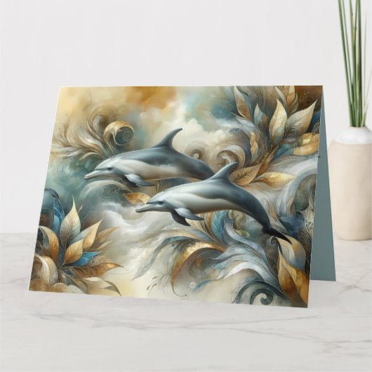 Dolphins Golden Botanical Dreamscape Kaart (Voorkant)