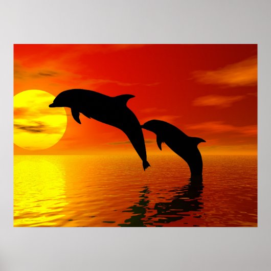 Dolphins Jumping Sunset Poster (Voorkant)