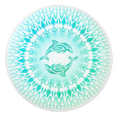 Dolphins Mandala Aqua Green White Nautical Keramische Knop (Voorkant)