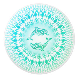 Dolphins Mandala Aqua Green White Nautical Keramische Knop