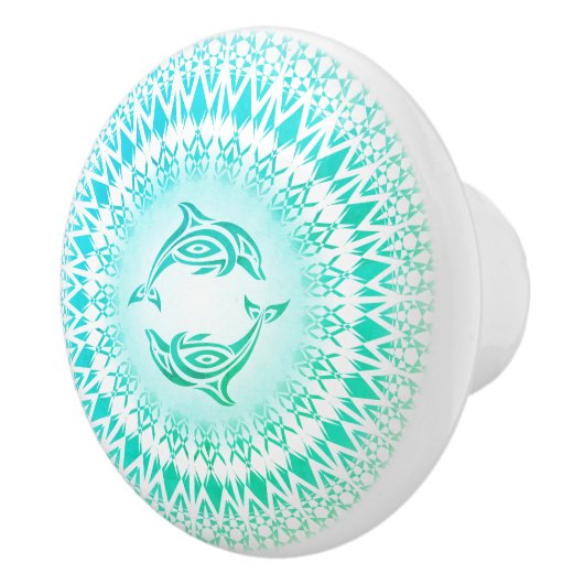 Dolphins Mandala Aqua Green White Nautical Keramische Knop (Rechts)
