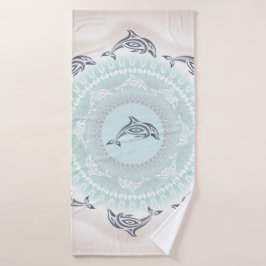Dolphins Mandala Bleek Blue Taupe Badhanddoek