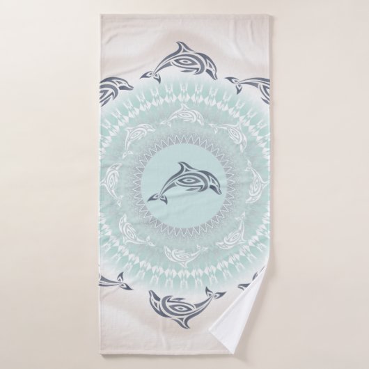 Dolphins Mandala Bleek Blue Taupe Badhanddoek (Badhanddoek)