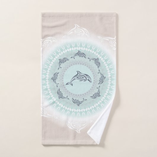 Dolphins Mandala Bleek Blue Taupe Coastal Bad Handdoek (Handdoek)
