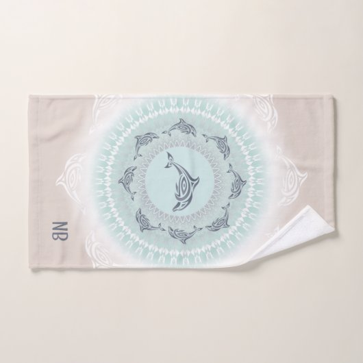 Dolphins Mandala Bleek Blue Taupe Coastal Bad Handdoek (Handdoek)