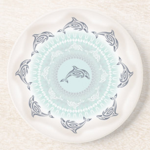 Dolphins Mandala Bleek Blue Taupe Maritime Zandsteen Onderzetter