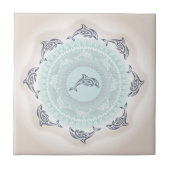 Dolphins Mandala Bleek Blue Taupe Tegeltje (Voorkant)