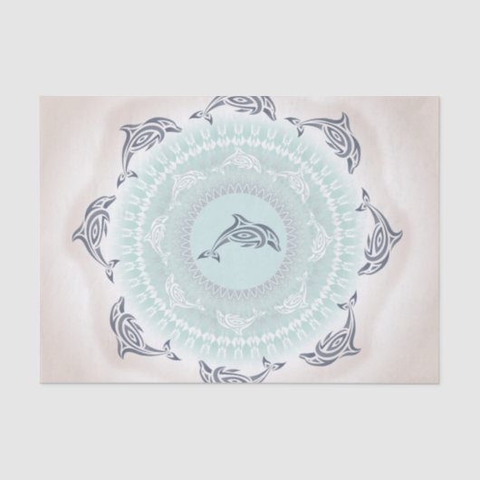 Dolphins Mandala Bleek Blue Taupe Tissuepapier (Voorkant)