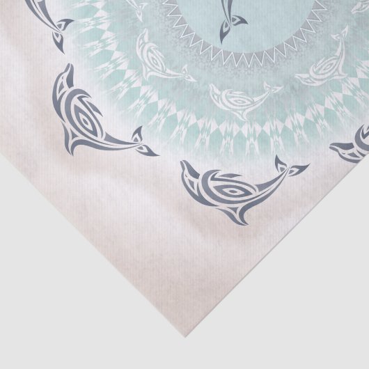 Dolphins Mandala Bleek Blue Taupe Tissuepapier (Detail)