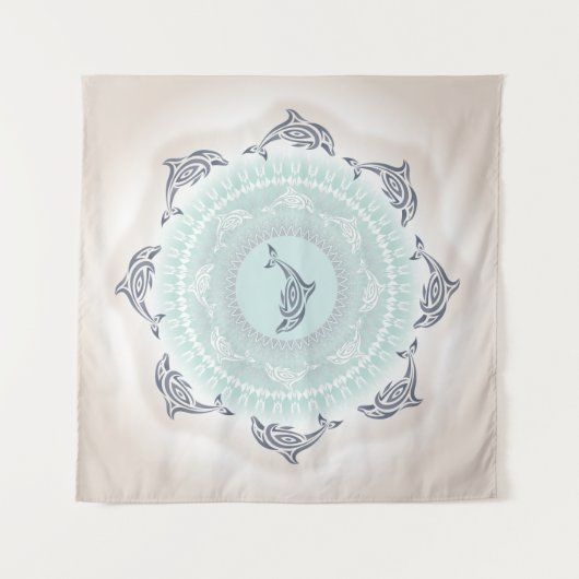 Dolphins Mandala Blue Taupe Coastal Wandkleed (Voorkant (horizontaal))