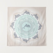 Dolphins Mandala Blue Taupe Coastal Wandkleed (Voorkant)