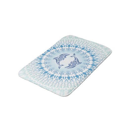 Dolphins Mandala Blue White Maritime Badmat (Gekanteld)