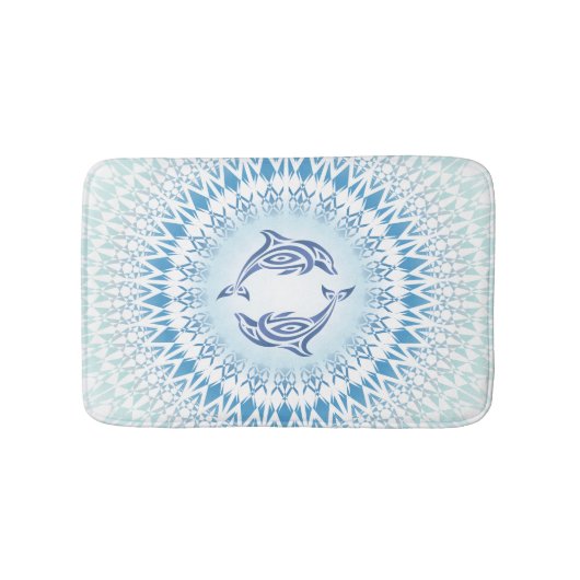 Dolphins Mandala Blue White Maritime Badmat (Voorkant)