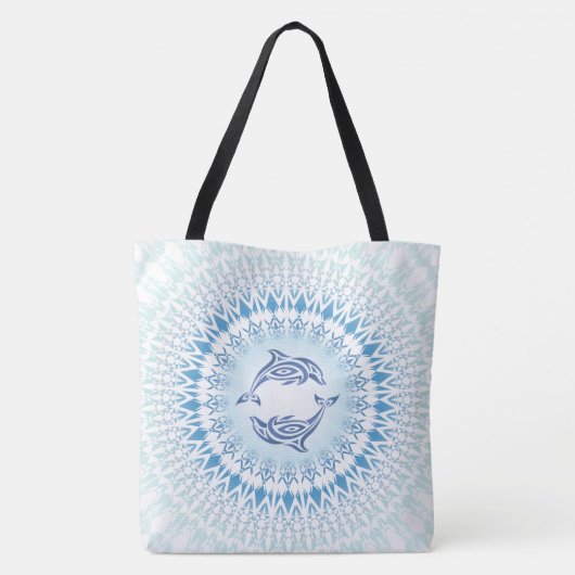 Dolphins Mandala Blue White Maritime Tote Bag (Achterkant)