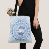 Dolphins Mandala Blue White Maritime Tote Bag (Dichtbij)