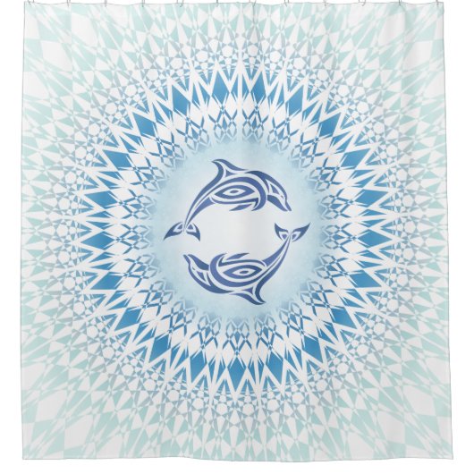 Dolphins Mandala Blue White Nautical Douchegordijn (Voorkant)