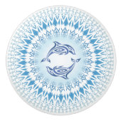 Dolphins Mandala Blue White Nautical Keramische Knop (Voorkant)