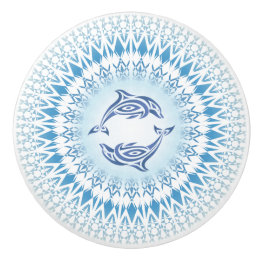 Dolphins Mandala Blue White Nautical Keramische Knop