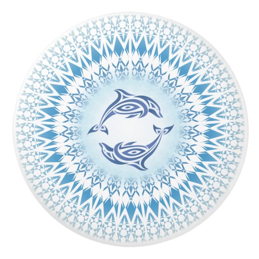 Dolphins Mandala Blue White Nautical Keramische Knop (Voorkant)