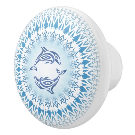 Dolphins Mandala Blue White Nautical Keramische Knop (Rechts)
