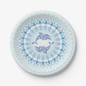Dolphins Mandala Blue White Nautical Papieren Bordje (Voorkant)
