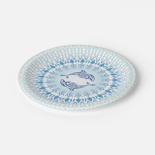 Dolphins Mandala Blue White Nautical Papieren Bordje (Gekanteld)