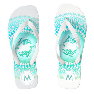 Dolphins Mandala Green White Monogram Teenslippers