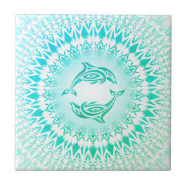 Dolphins Mandala Turquoise Green White Tegeltje
