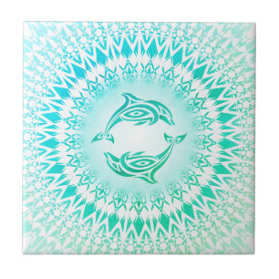 Dolphins Mandala Turquoise Green White Tegeltje