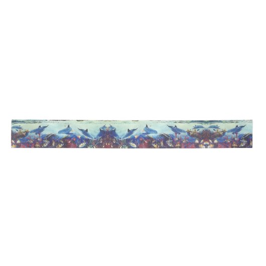 Dolphins Ocean Fish Waves Zee Wildlife Ribbon Satijnen Lint (Voorkant)