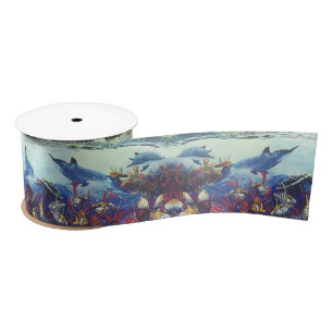 Dolphins Ocean Fish Waves Zee Wildlife Ribbon Satijnen Lint