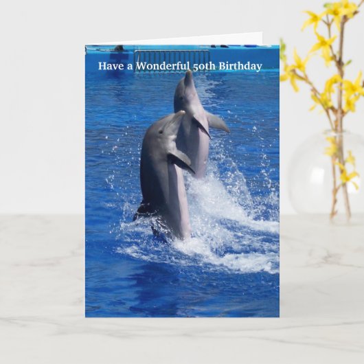 Dolphins Personalised 50th Birthday Kaart (Gele Bloem)