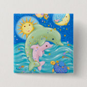 Dolphins Play Vierkante Button 5,1 Cm (Voorkant)