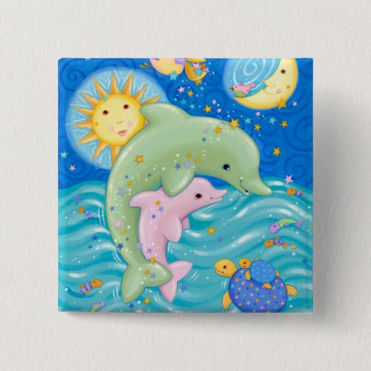 Dolphins Play Vierkante Button 5,1 Cm (Voorkant)