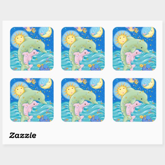 Dolphins Play Vierkante Sticker (Vel)