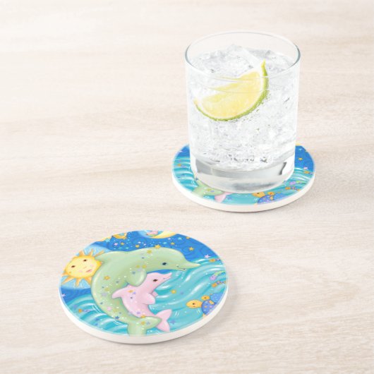 Dolphins Play Zandsteen Onderzetter (Zijkant)