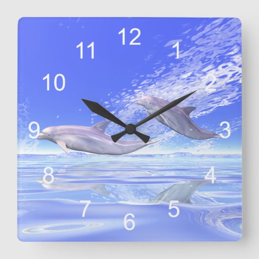 Dolphins Racing Vierkante Klok (Voorkant)