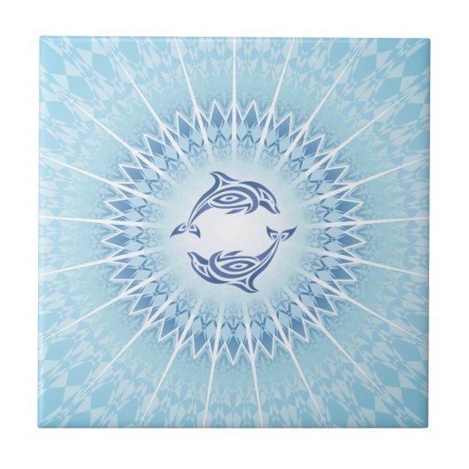 "Dolphins Radiance" | Blauwe Kustkust Mandala Tegeltje (Voorkant)