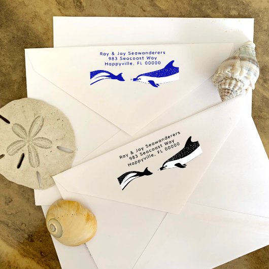 Dolphins Return Address Wooden Ink Stamp Rubberstempel