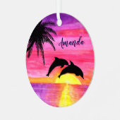 Dolphins Tropical Sunset Personalized Ornament (Voorkant links)