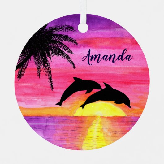 Dolphins Tropical Sunset Personalized Ornament (Voorkant)